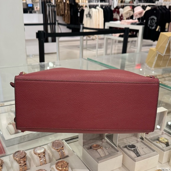 Michael Kors Mina Large Chain Shoulder Pebbled Leather Bag Dark Cherry - Picture 7 of 14